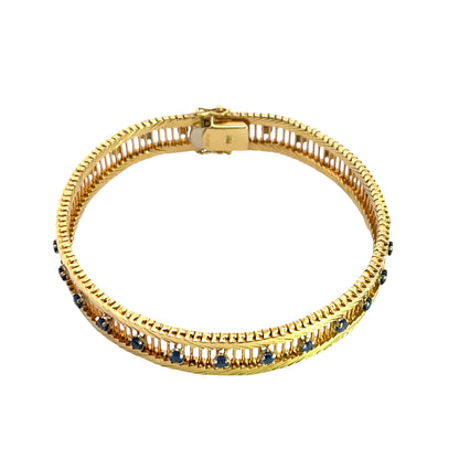 Mid Century Modern 18KY gold and blue sapphire 'lattice' bracelet