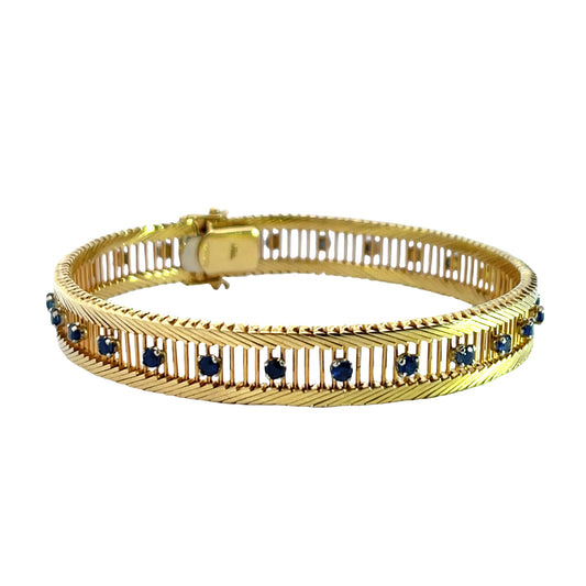 Mid Century Modern 18KY gold and blue sapphire 'lattice' bracelet