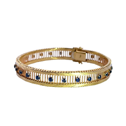 Mid Century Modern 18KY gold and blue sapphire 'lattice' bracelet