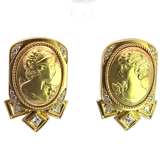 Modern 18KY gold and diamond Cameo earrings