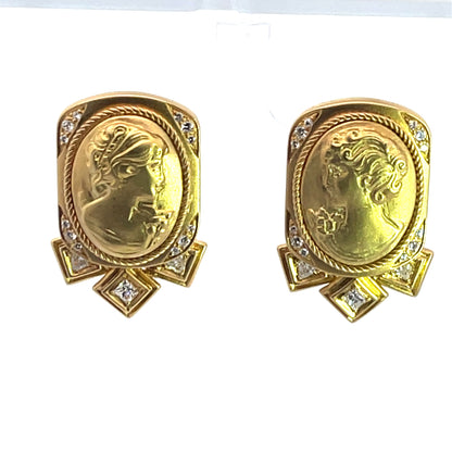 Modern 18KY gold and diamond Cameo earrings