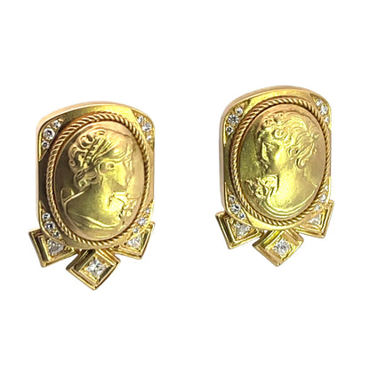 Modern 18KY gold and diamond Cameo earrings