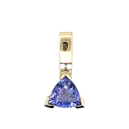Modern 14KY gold Tanzanite and natural diamond pendant