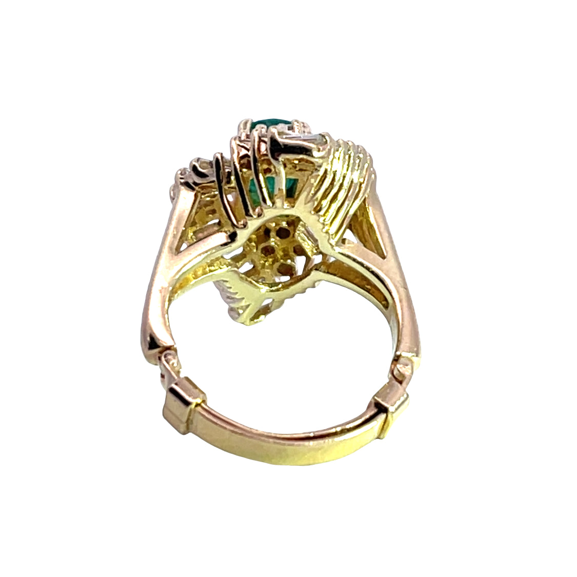 Modern 14KY gold, diamond and emerald ring