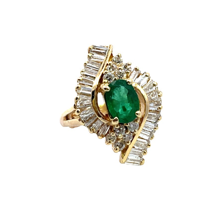 Modern 14KY gold, diamond and emerald ring