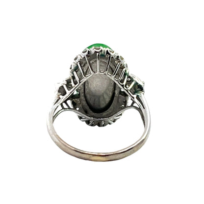 Art Deco 14K white gold, jade and diamond ring