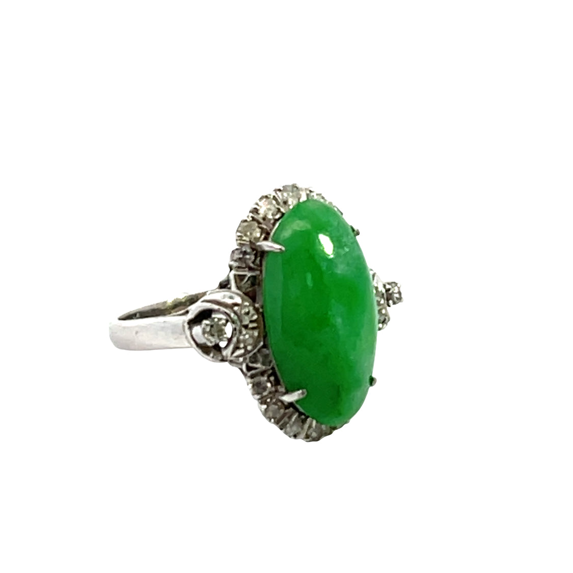 Art Deco 14K white gold, jade and diamond ring
