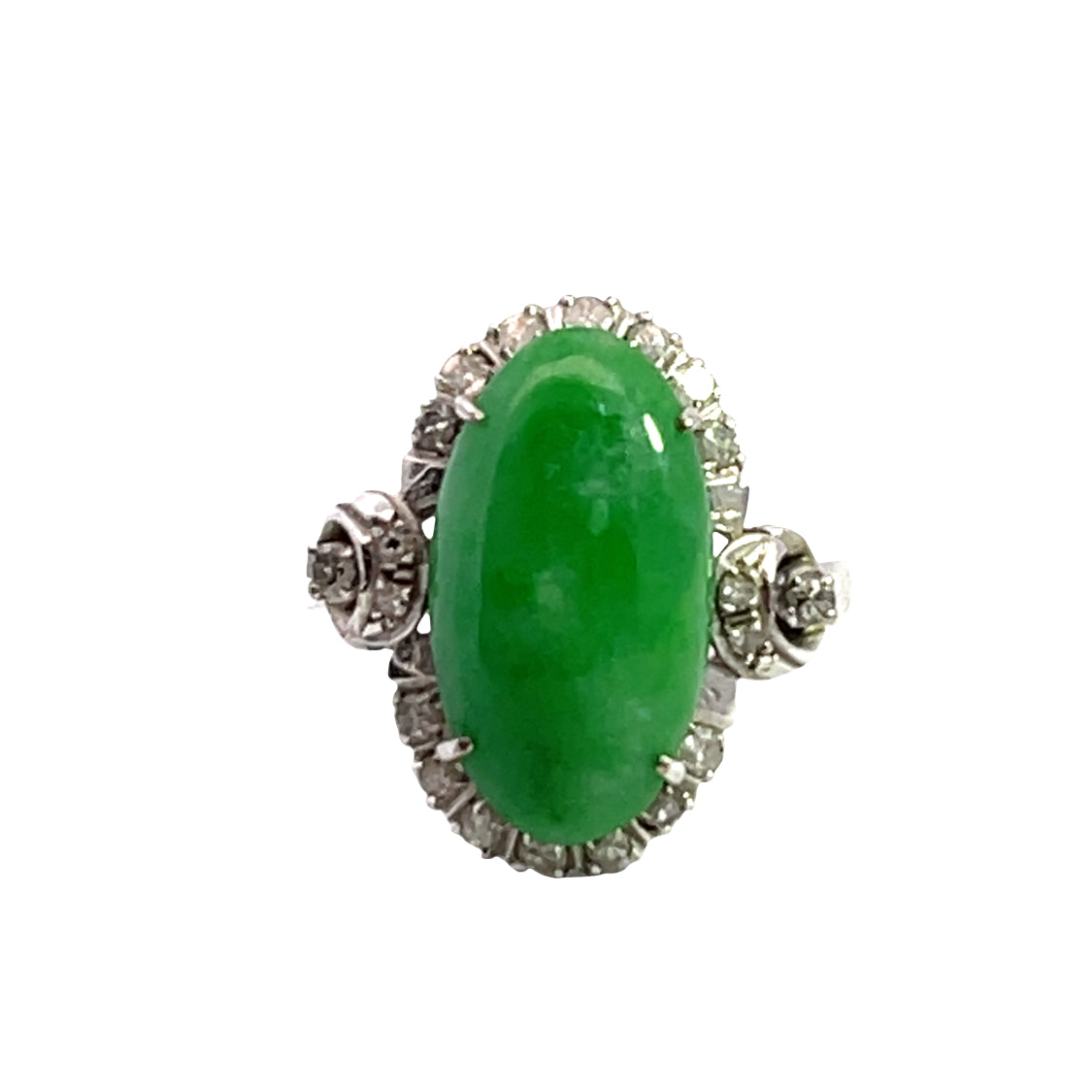 Art Deco 14K white gold, jade and diamond ring