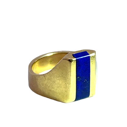 Mid Century Modern 14KY gold and lapis inlay ring