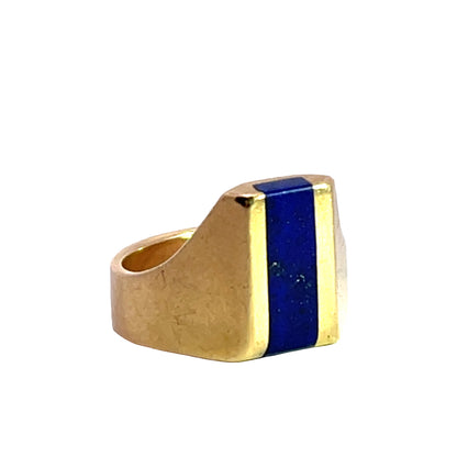 Mid Century Modern 14KY gold and lapis inlay ring