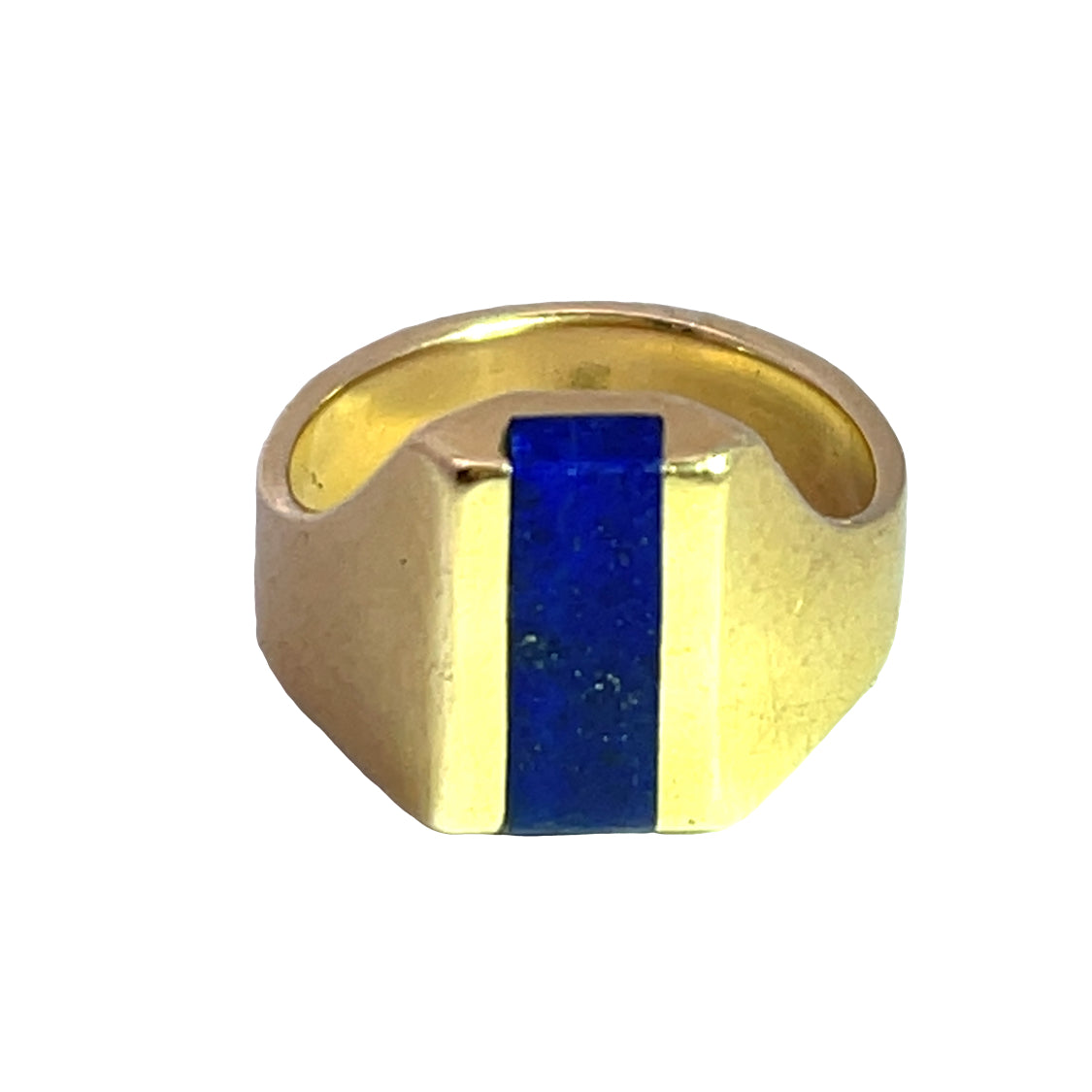 Mid Century Modern 14KY gold and lapis inlay ring
