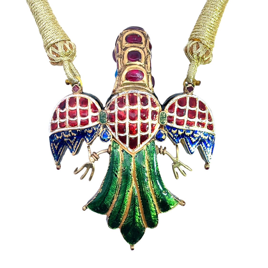 Vintage East Indian 22KY gold, Golconda diamond, ruby and enamel pendant