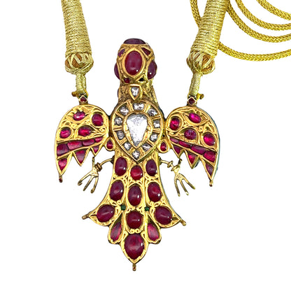 Vintage East Indian 22KY gold, Golconda diamond, ruby and enamel pendant