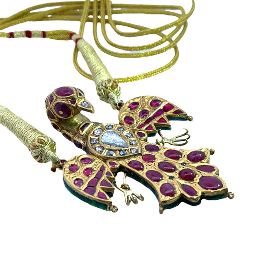 Vintage East Indian 22KY gold, Golconda diamond, ruby and enamel pendant