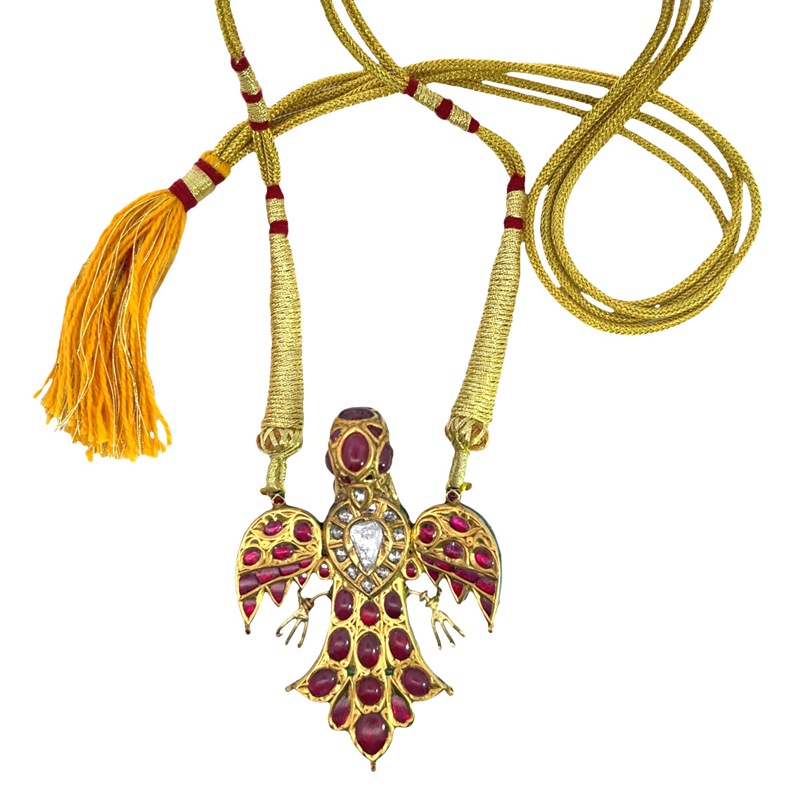 Vintage East Indian 22KY gold, Golconda diamond, ruby and enamel pendant