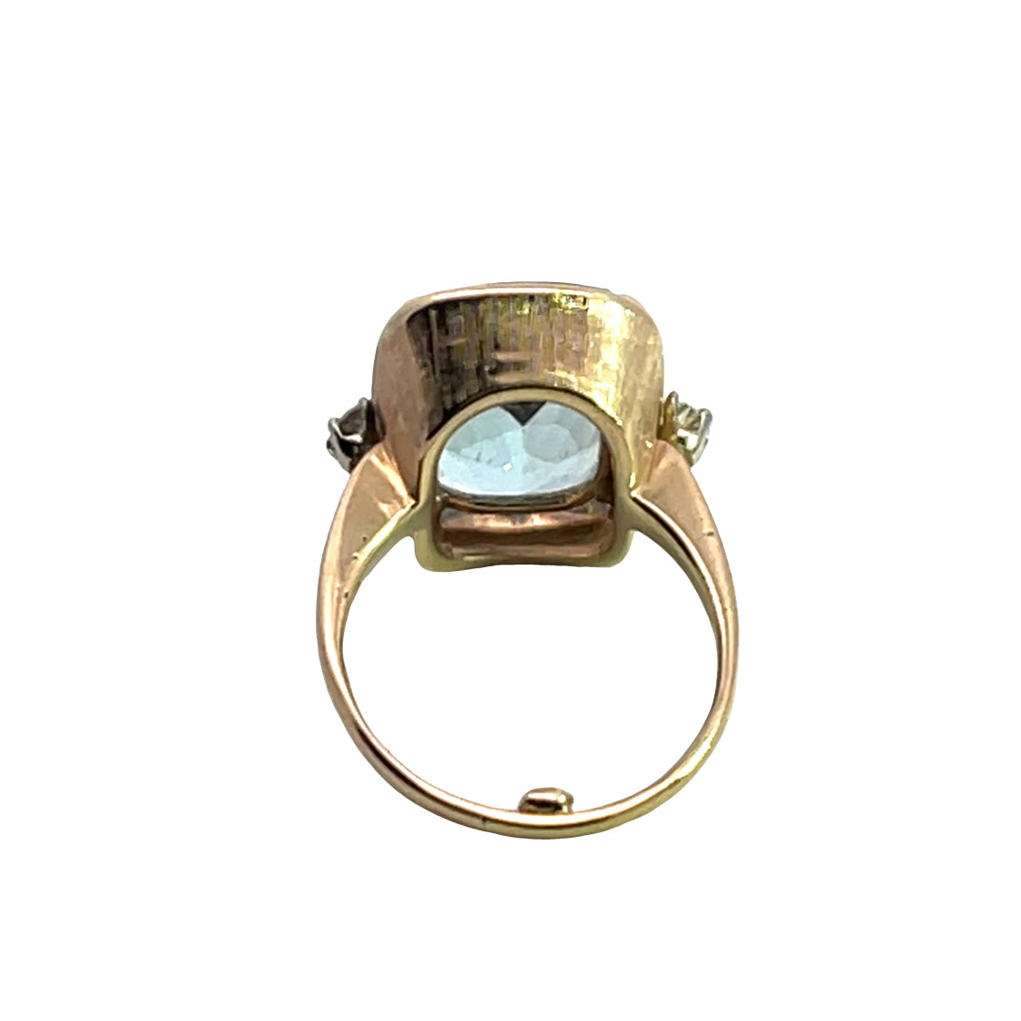 Modern 14KY gold cushion aquamarine and diamond ring