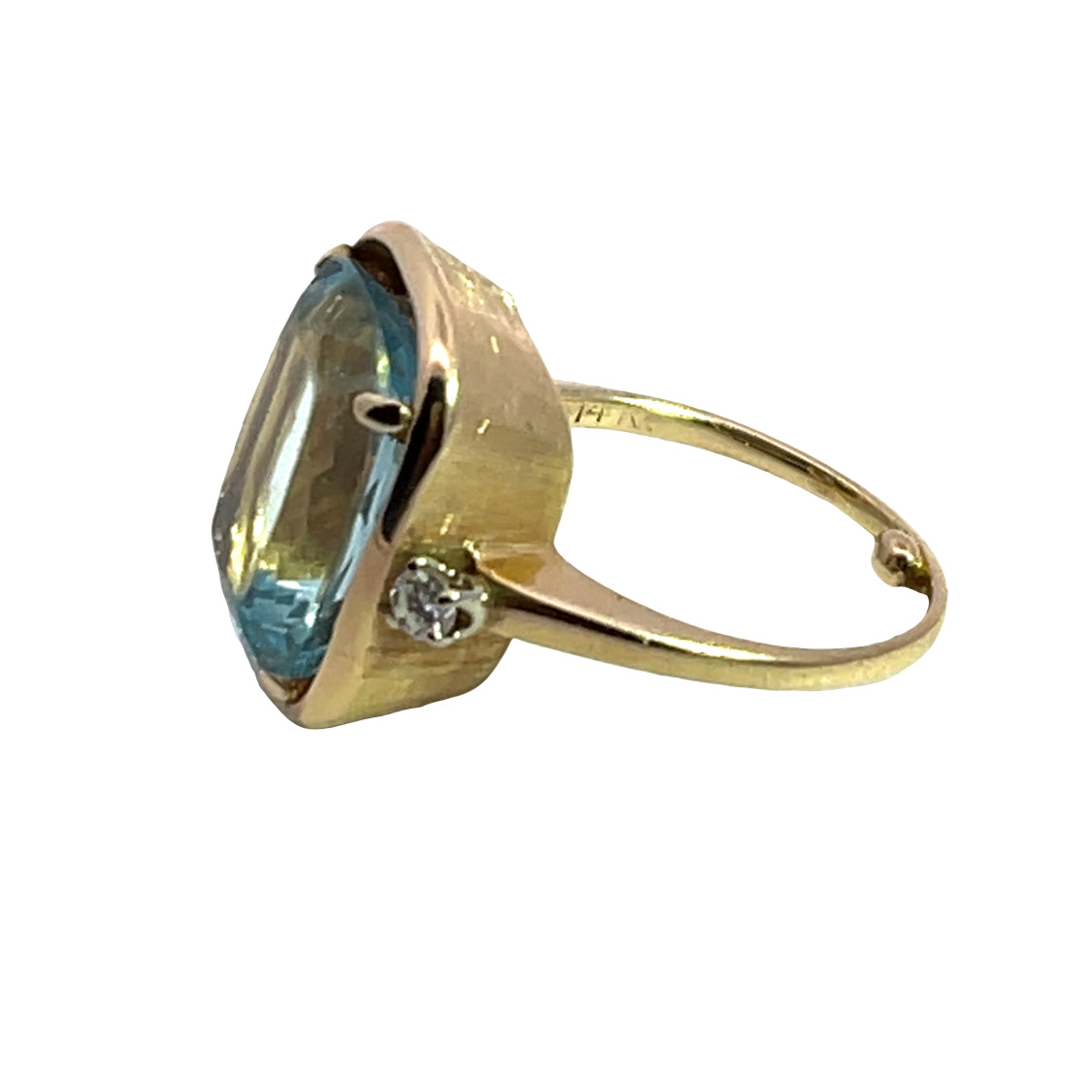 Modern 14KY gold cushion aquamarine and diamond ring
