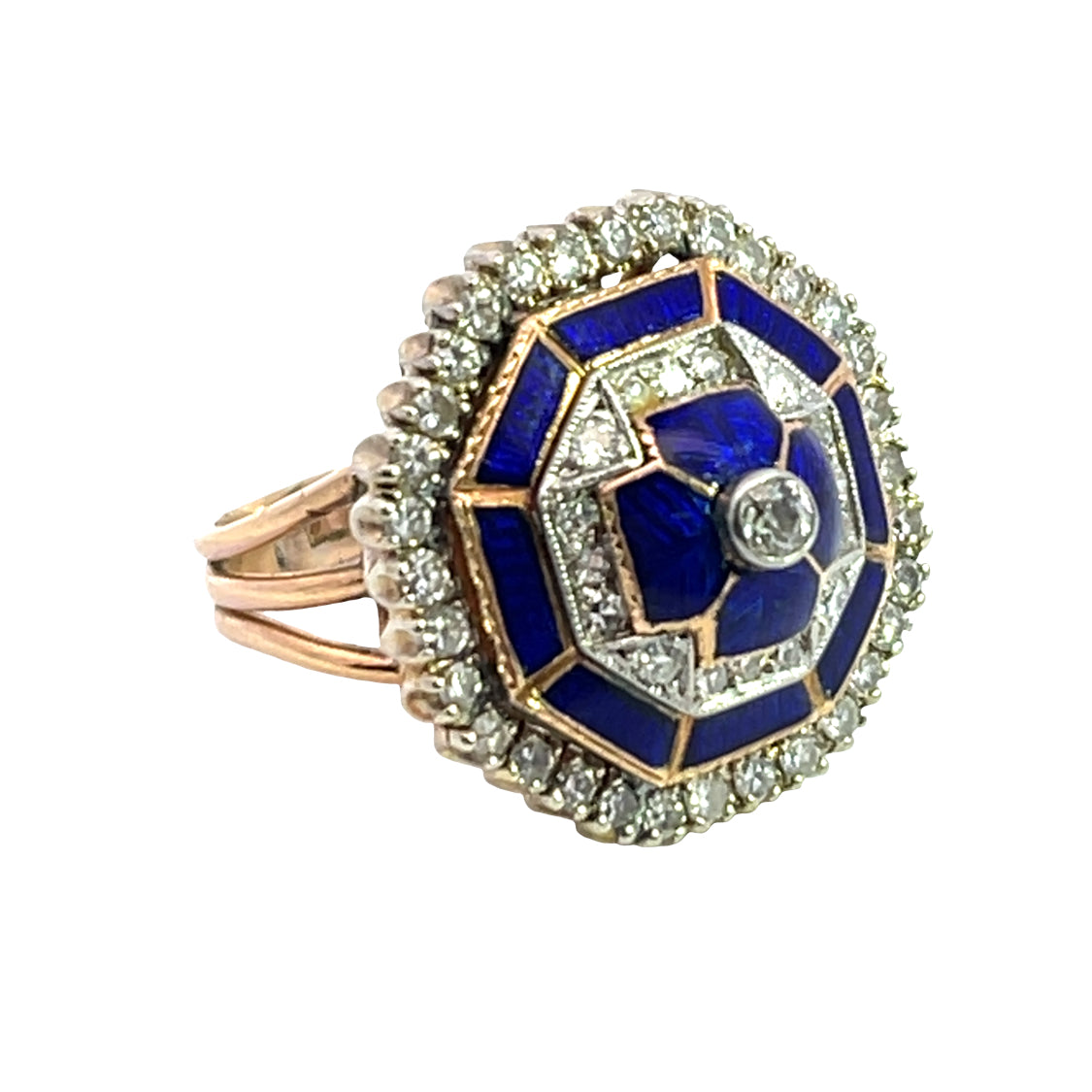 Victorian Revival 14Kwhite and gold rose gold, diamond and enamel ring
