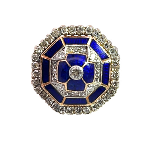 Victorian Revival 14Kwhite and gold rose gold, diamond and enamel ring