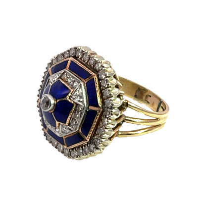 Victorian Revival 14Kwhite and gold rose gold, diamond and enamel ring