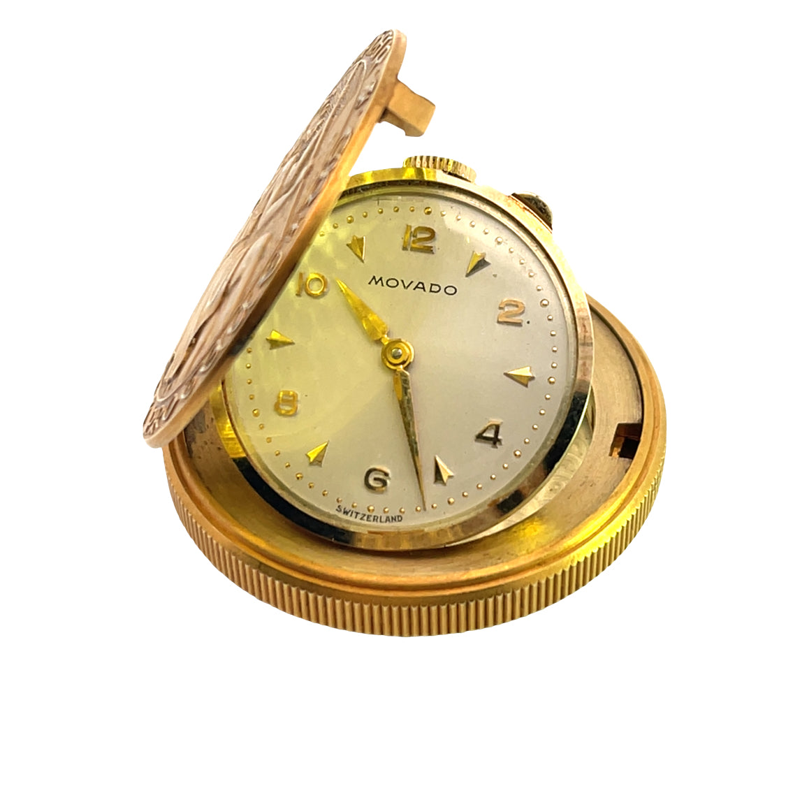 Modern 14KY gold Movado St. Christopher pocket pendant watch