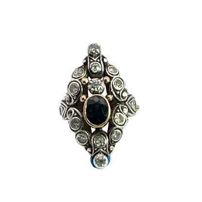 Late Georgian 18KY gold, Sterling silver, diamond and Sapphire ring