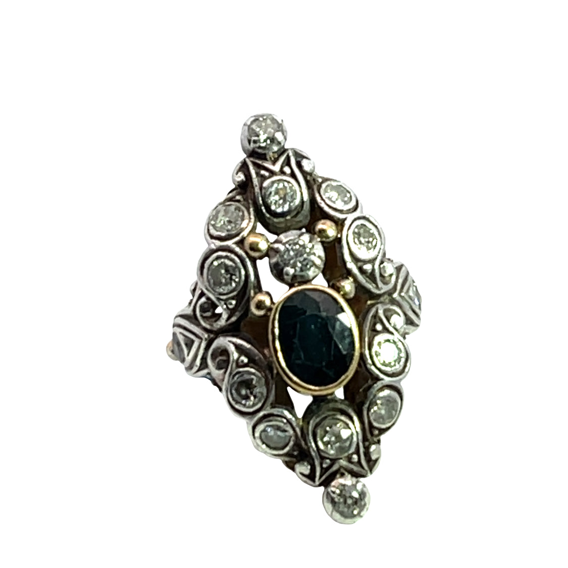 Late Georgian 18KY gold, Sterling silver, diamond and Sapphire ring