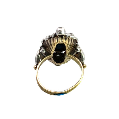 Late Georgian 18KY gold, Sterling silver, diamond and Sapphire ring
