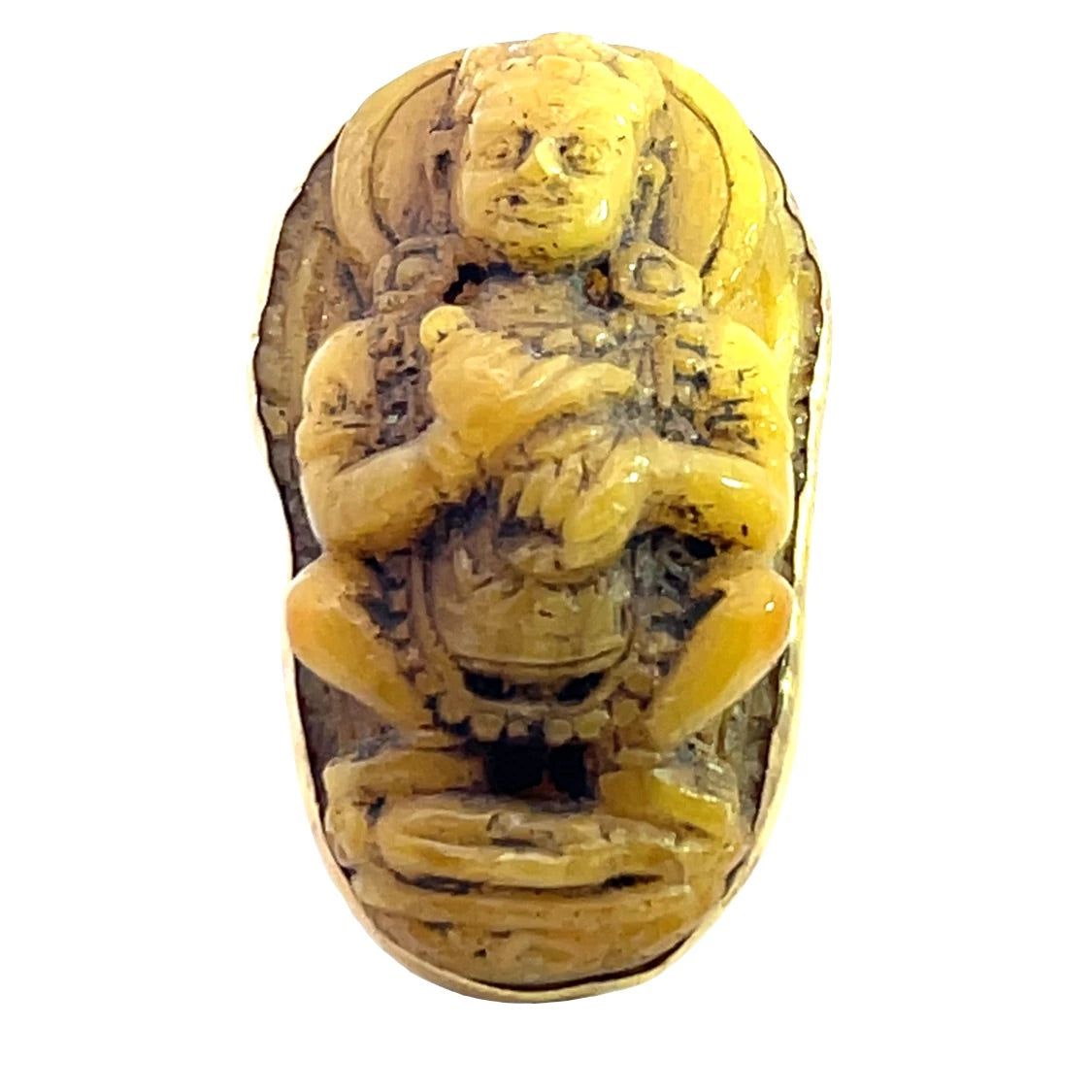 Antique 18KY gold and carved amber Tibetan Goddess ring