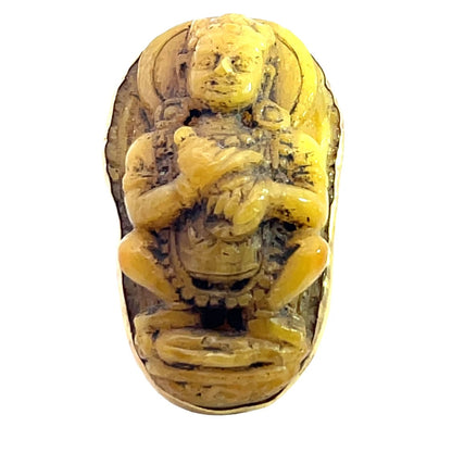 Antique 18KY gold and carved amber Tibetan Goddess ring