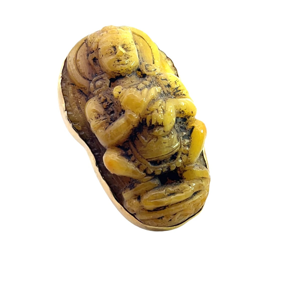 Antique 18KY gold and carved amber Tibetan Goddess ring