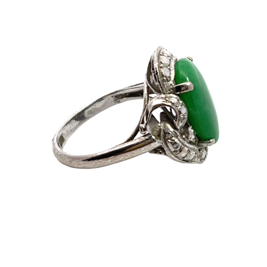Art Deco 14K white gold, diamond and jade ring as is