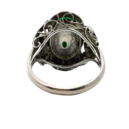 Art Deco 14K white gold, diamond and jade ring as is