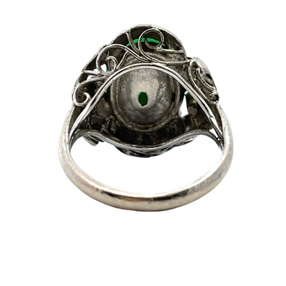 Art Deco 14K white gold, diamond and jade ring as is