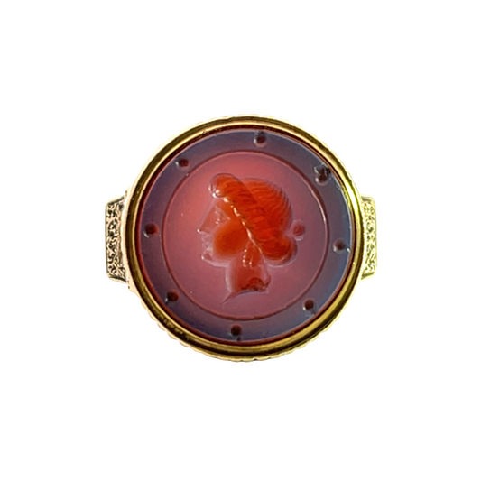 Victorian 14KY gold, agate intaglio, and enamel ring
