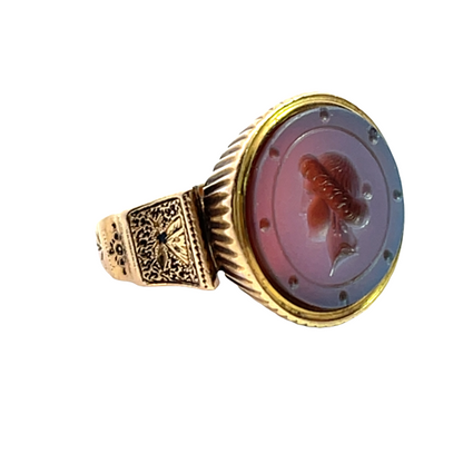 Victorian 14KY gold, agate intaglio, and enamel ring
