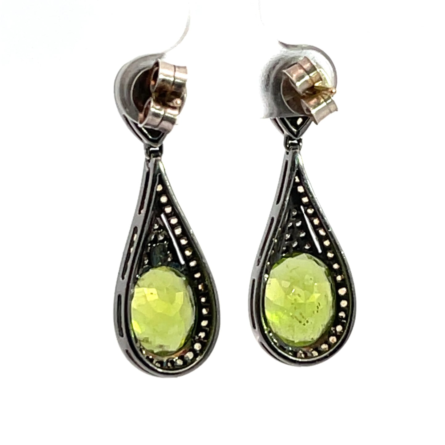 Modern Sterling Silver, 18KY gold, peridot, yellow sapphires and diamond drop earrings