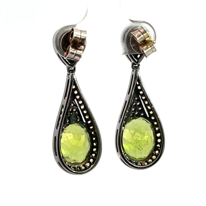 Modern Sterling Silver, 18KY gold, peridot, yellow sapphires and diamond drop earrings