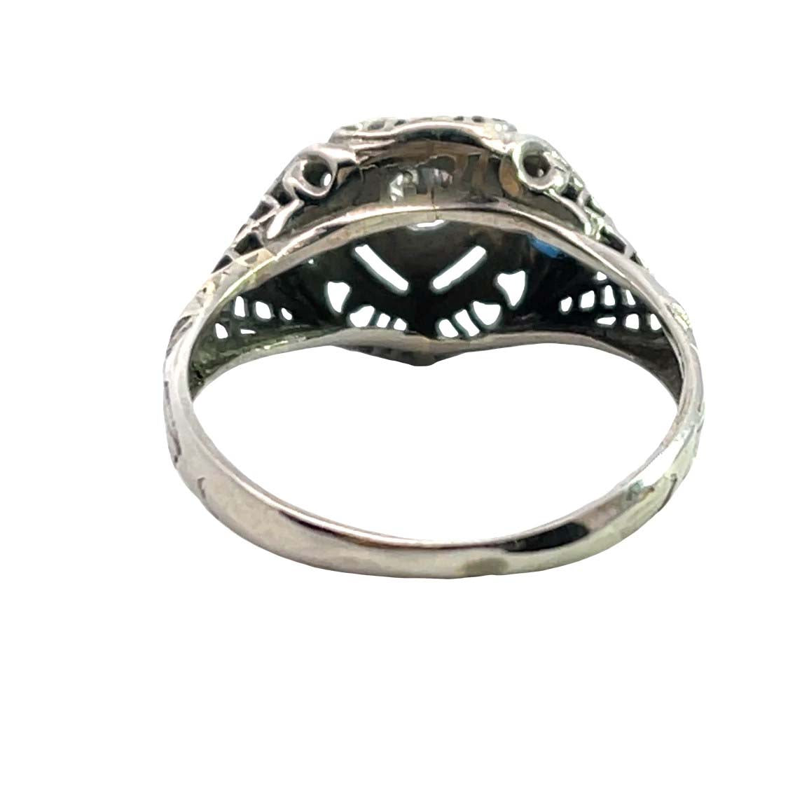 Victorian 18K white gold and sapphire heart filigree ring