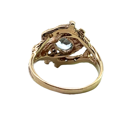 Brutalist 14KY gold, aquamarine and diamond ring