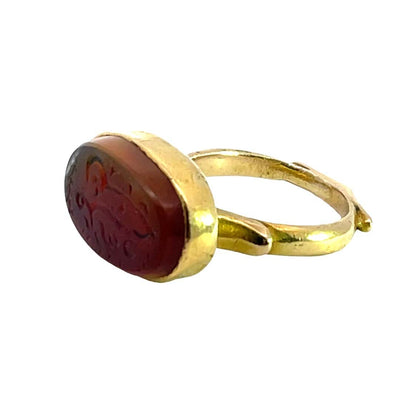 Modern 22KY gold setting with ancient agate intaglio prayer seal ring