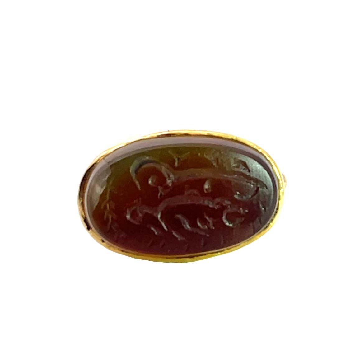 Modern 22KY gold setting with ancient agate intaglio prayer seal ring