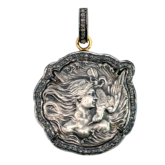 Art Noveau Sterling silver in contemporary setting with diamonds pendant