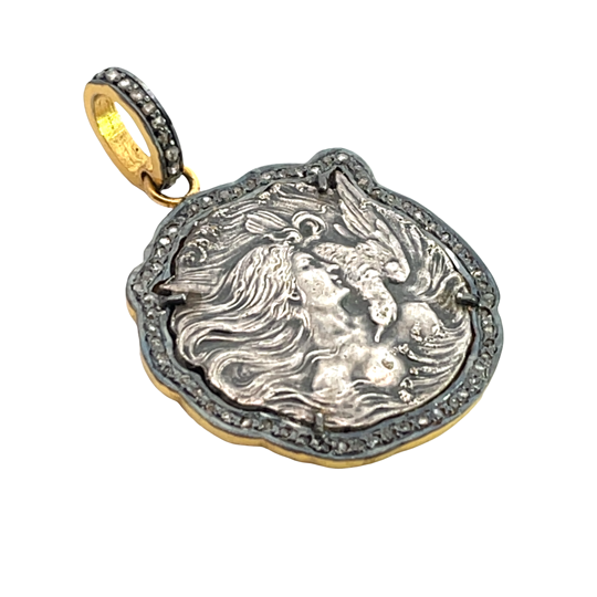 Art Noveau Sterling silver in contemporary setting with diamonds pendant