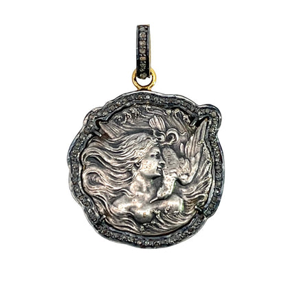 Art Noveau Sterling silver in contemporary setting with diamonds pendant