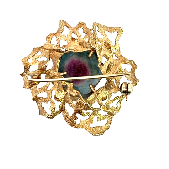 Brutalist 14KY gold with bi-color tourmaline pin