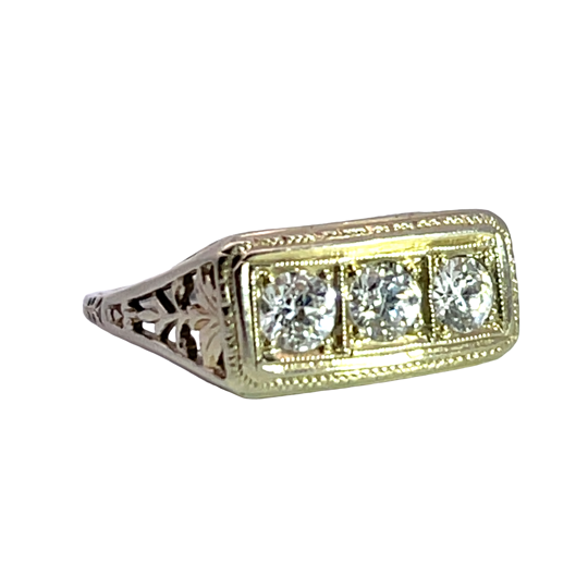 Art Deco 18K white gold and diamond signet style ring