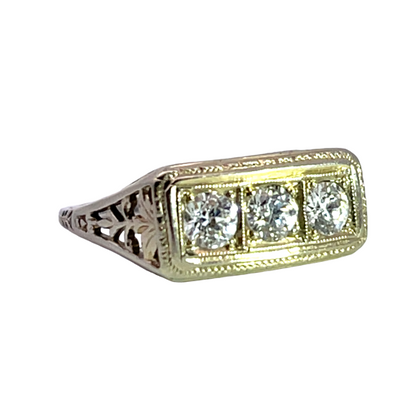 Art Deco 18K white gold and diamond signet style ring