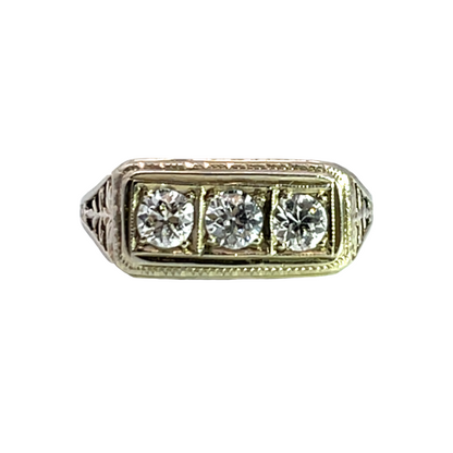 Art Deco 18K white gold and diamond signet style ring