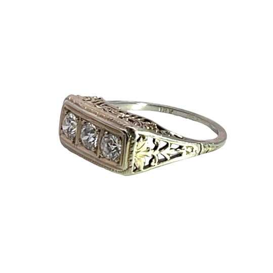 Art Deco 18K white gold and diamond signet style ring